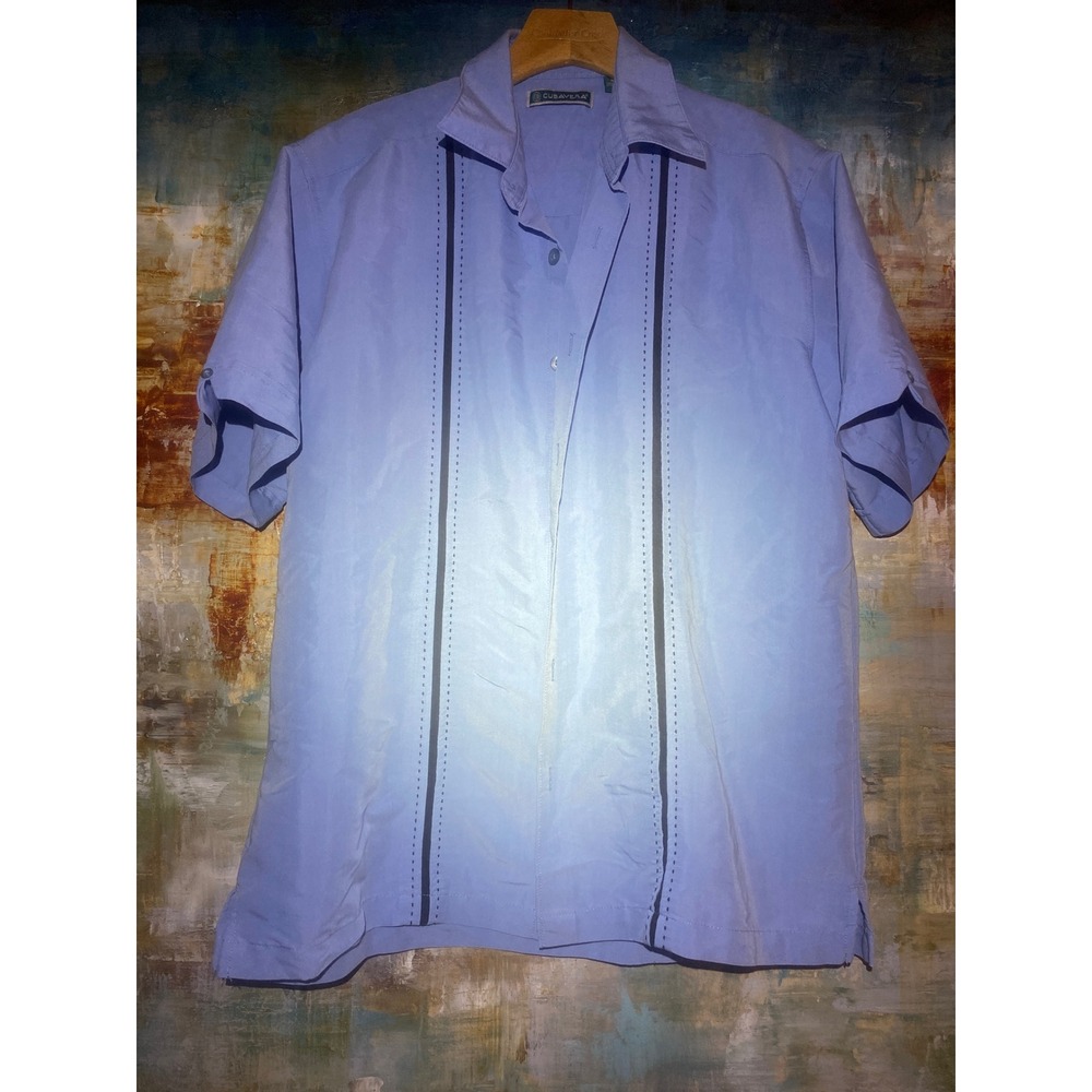 Cubavera Mens Blue Short Sleeve Embroidered Panel Camp Shirt Size M FD1684